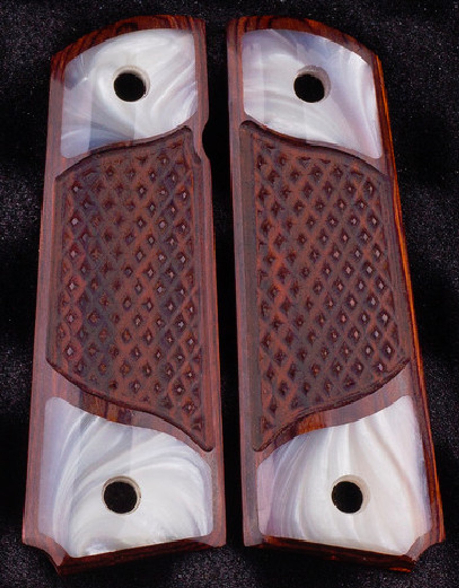 1911 Full Size Checkered Rosewood Grips w/Acrylic Pearl Accents